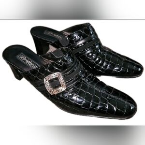 Brighton "Tudor" Black Croc Patent Calfskin Leather Mules - Size 9 - WORN ONCE